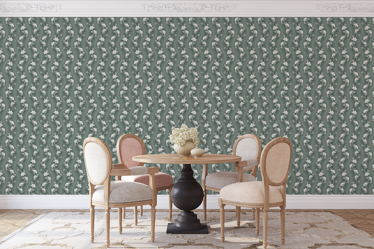 Wavy Floral Stripe - Green