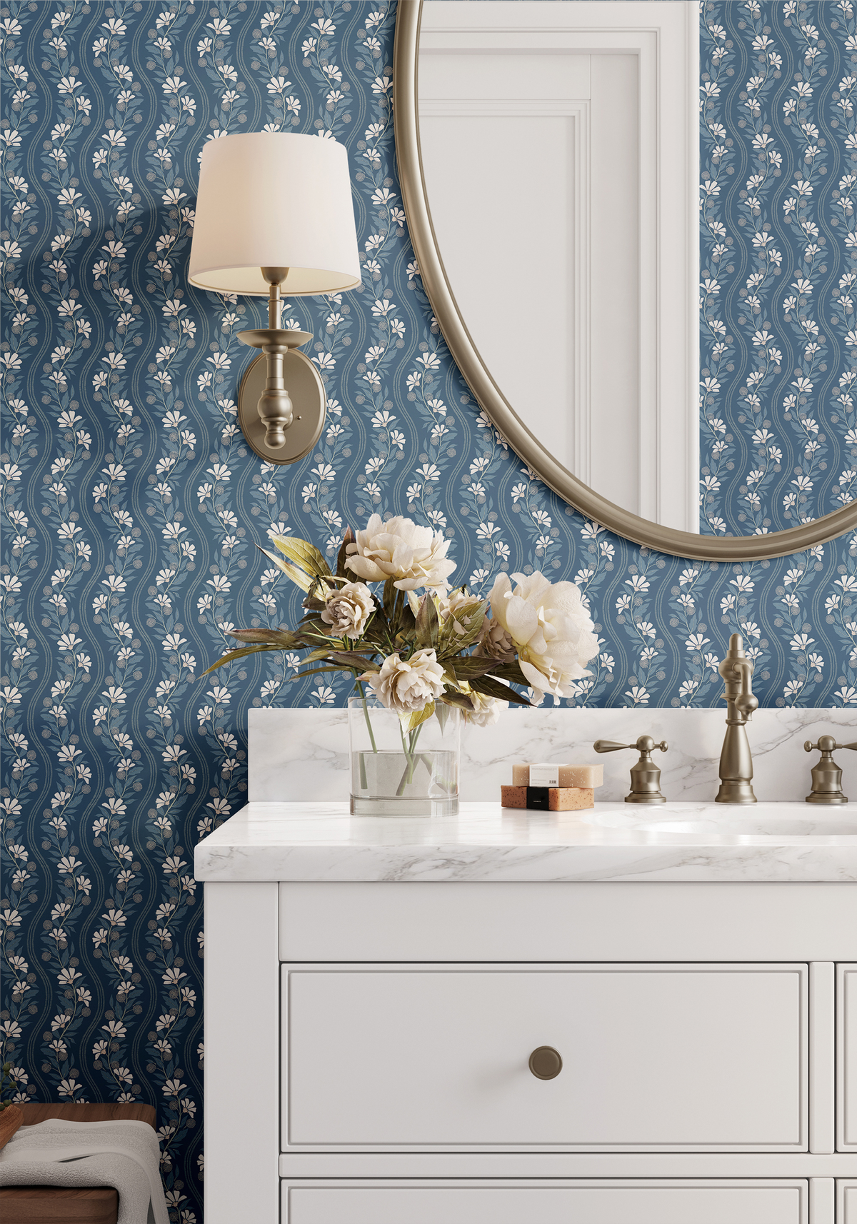 Wavy Floral Stripe - Navy