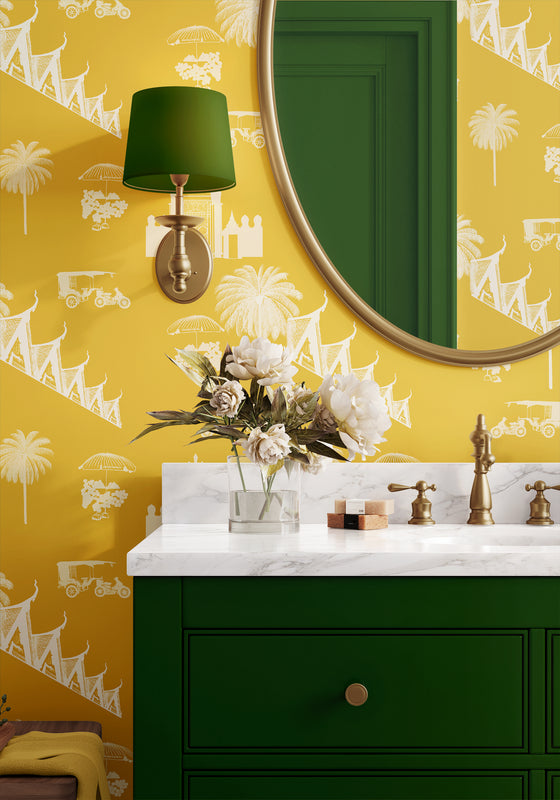 Phnom Penh Wallpaper in Mustard by Jenna Hang