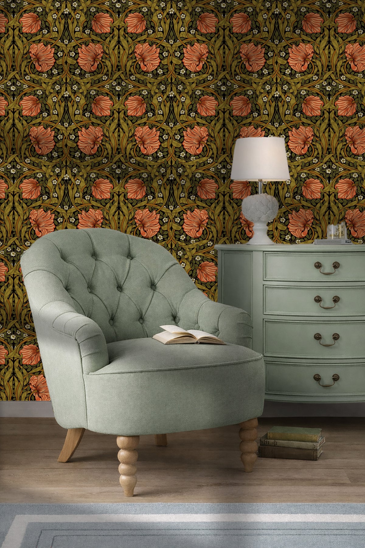 Pimpernel by William Morris - Peach and Sage