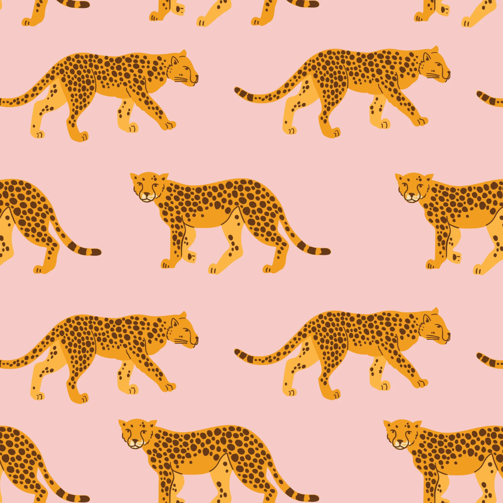 Pink cheetah peel and stick wallpaper in a tropical-themed room