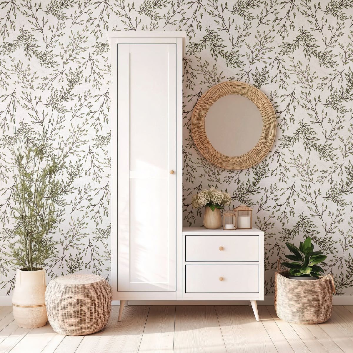 Rustic Leaf Branches - White