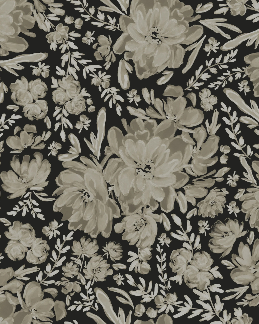 Sierra floral black white beige peel and stick wallpaper in laundry room by Funky Paper Co