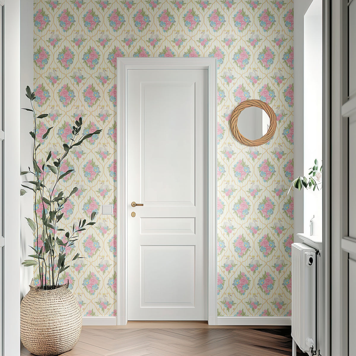 Sophie Floral Swan - White/Yellow Stripes