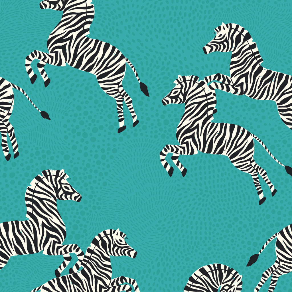 Teal zebra peel and stick wallpaper for a tropical aesthetic