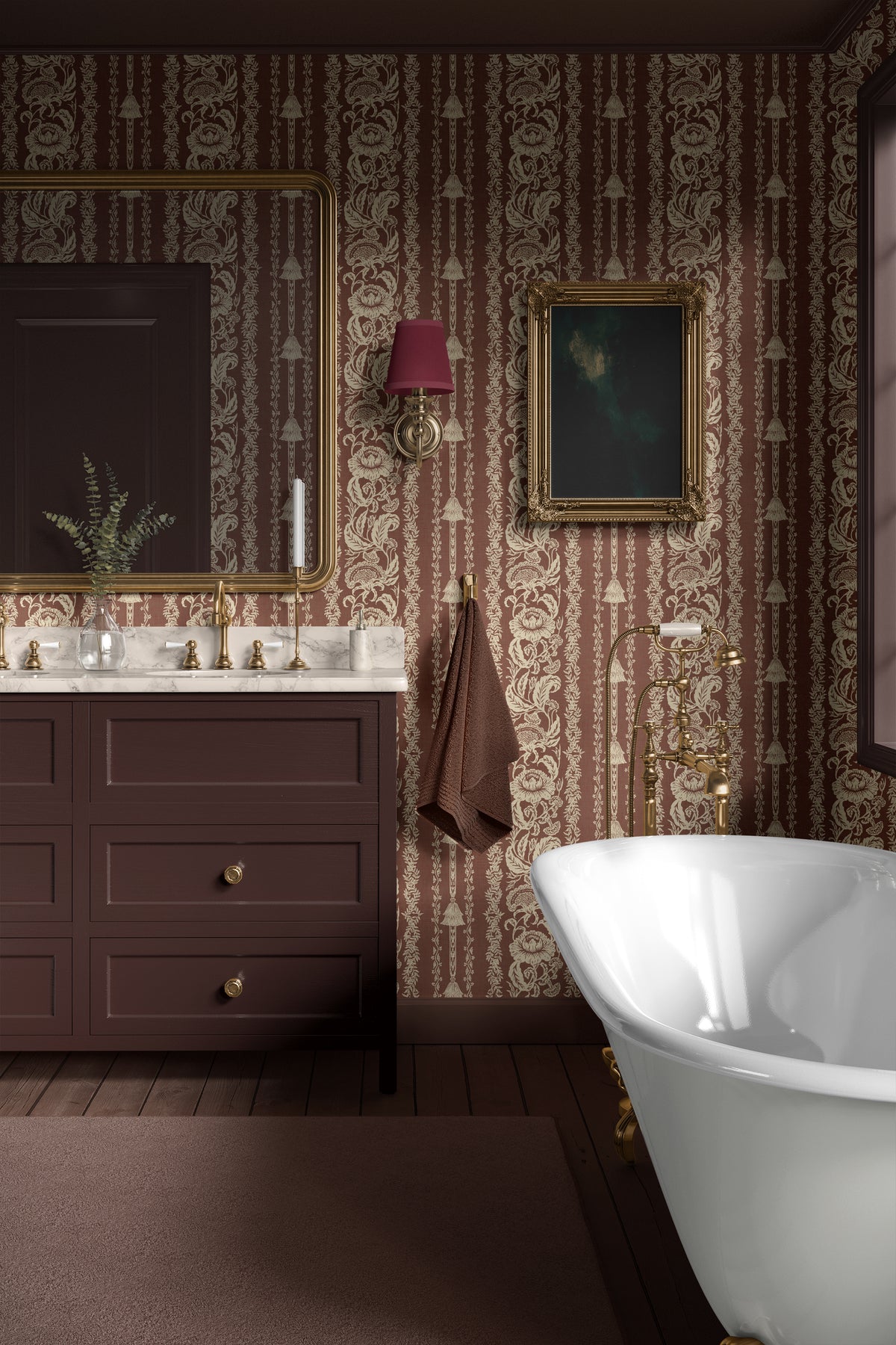 Oriental Floral Stripe - Rust