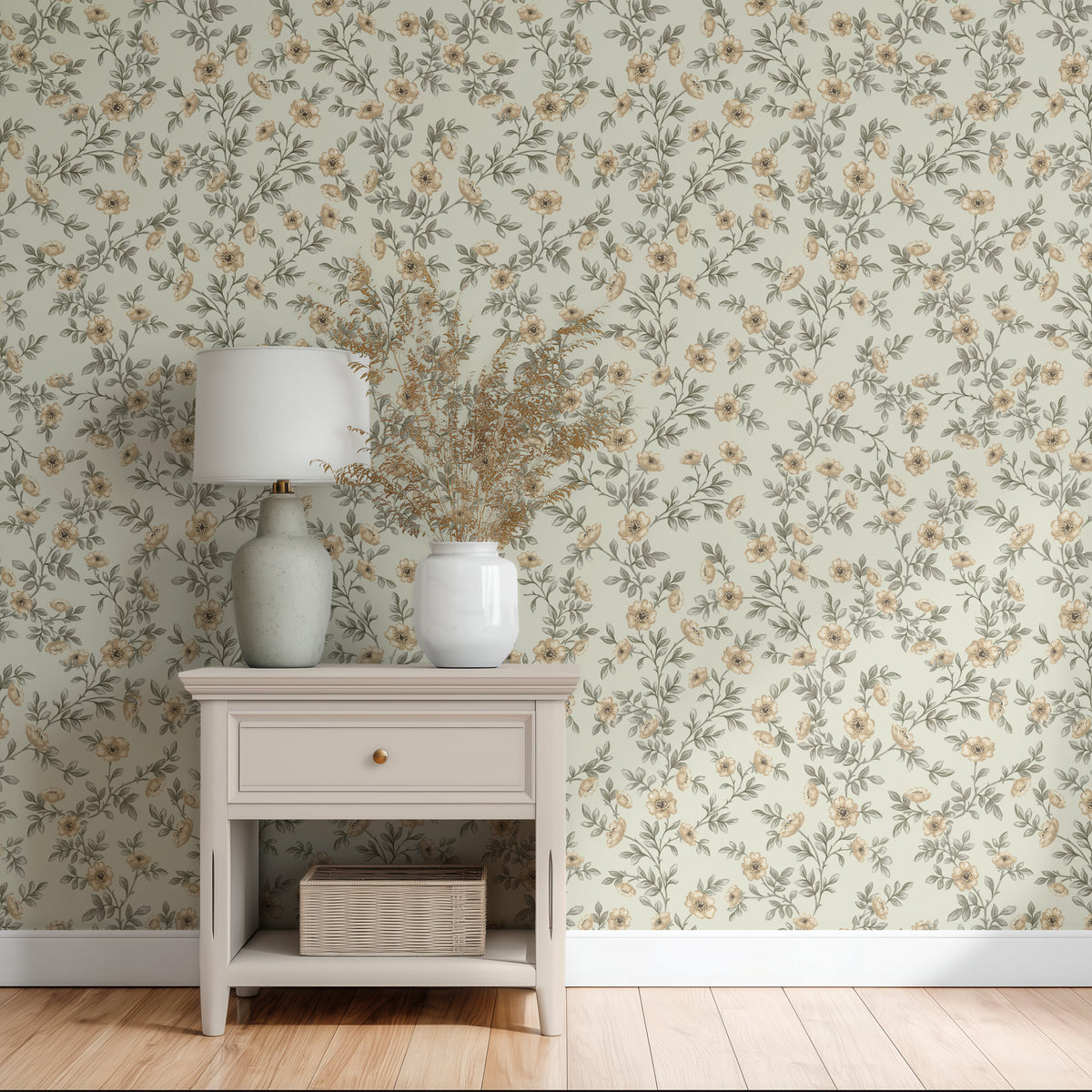 Vintage Rose Vines - Beige