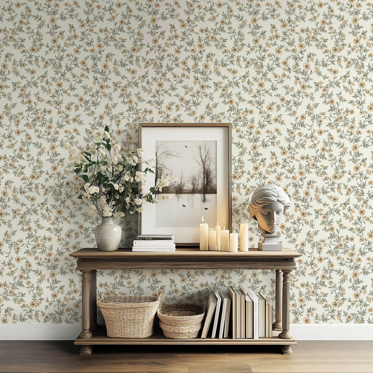 Vintage Rose Vines - Off White