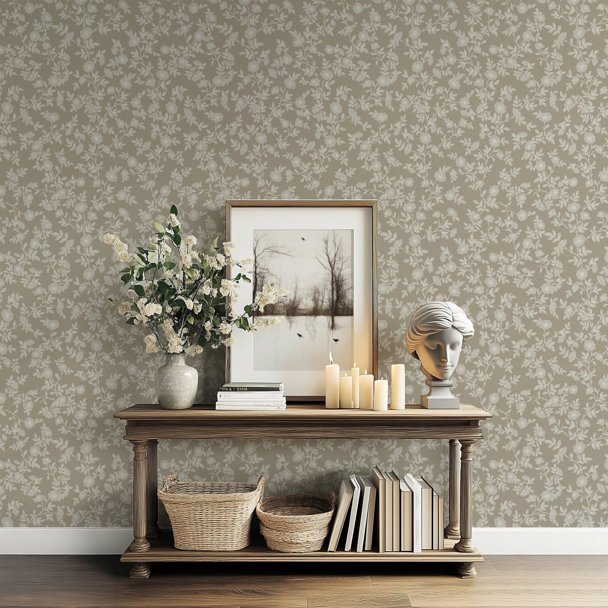 Vintage Rose Vines - Beige