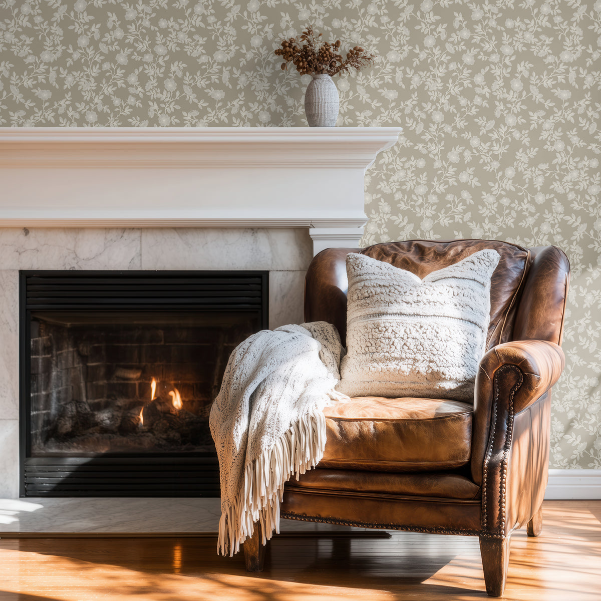 Vintage Rose Vines - Beige