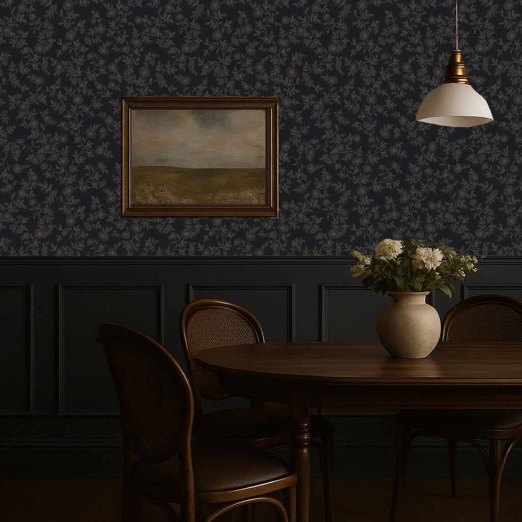 Vintage Rose Vines - Navy