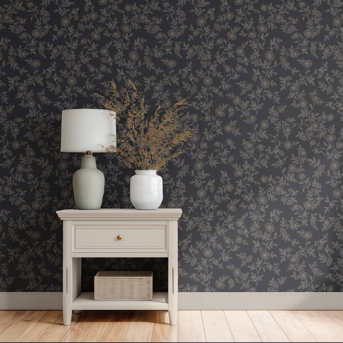 Vintage Rose Vines - Navy