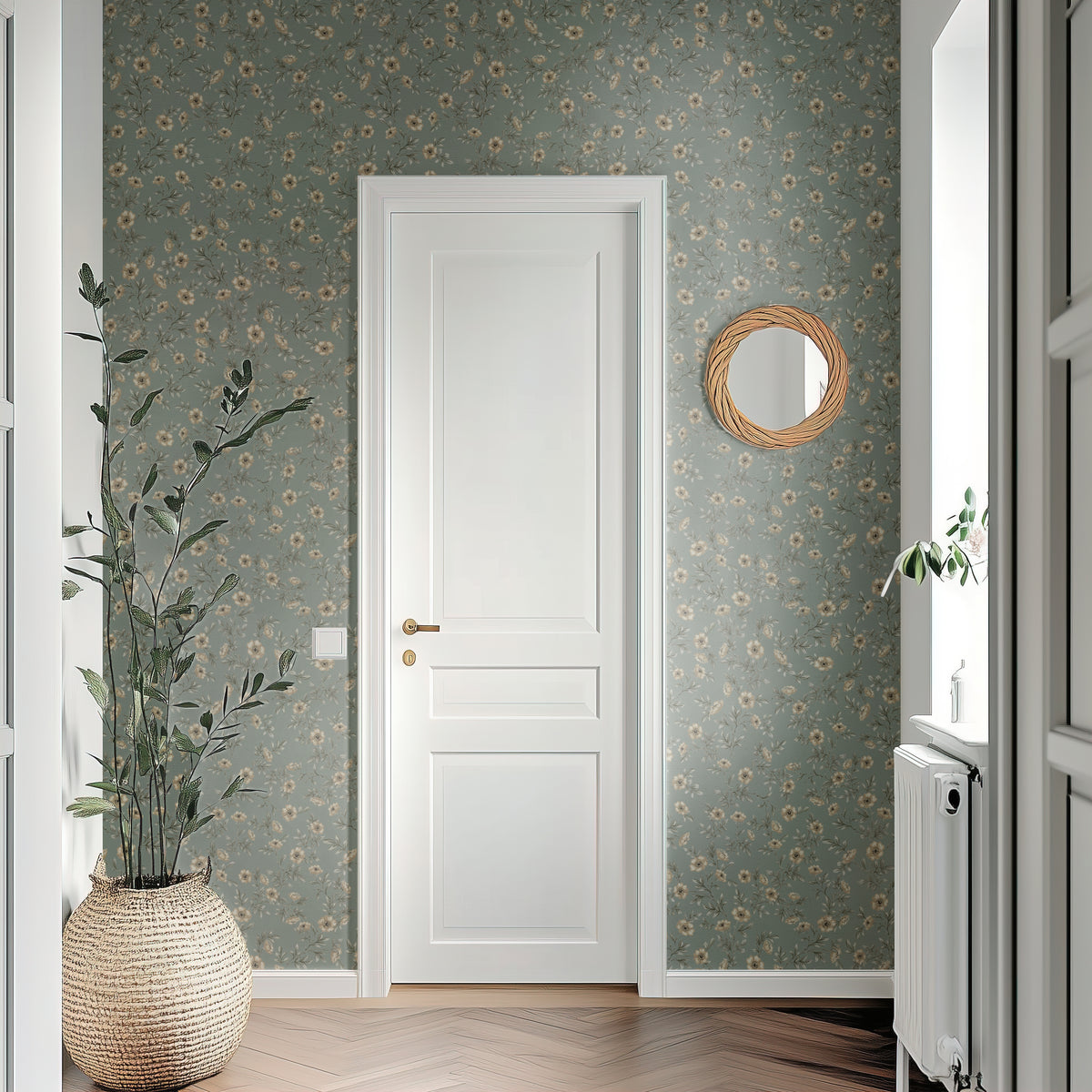 Vintage Rose Vines - Teal Blue