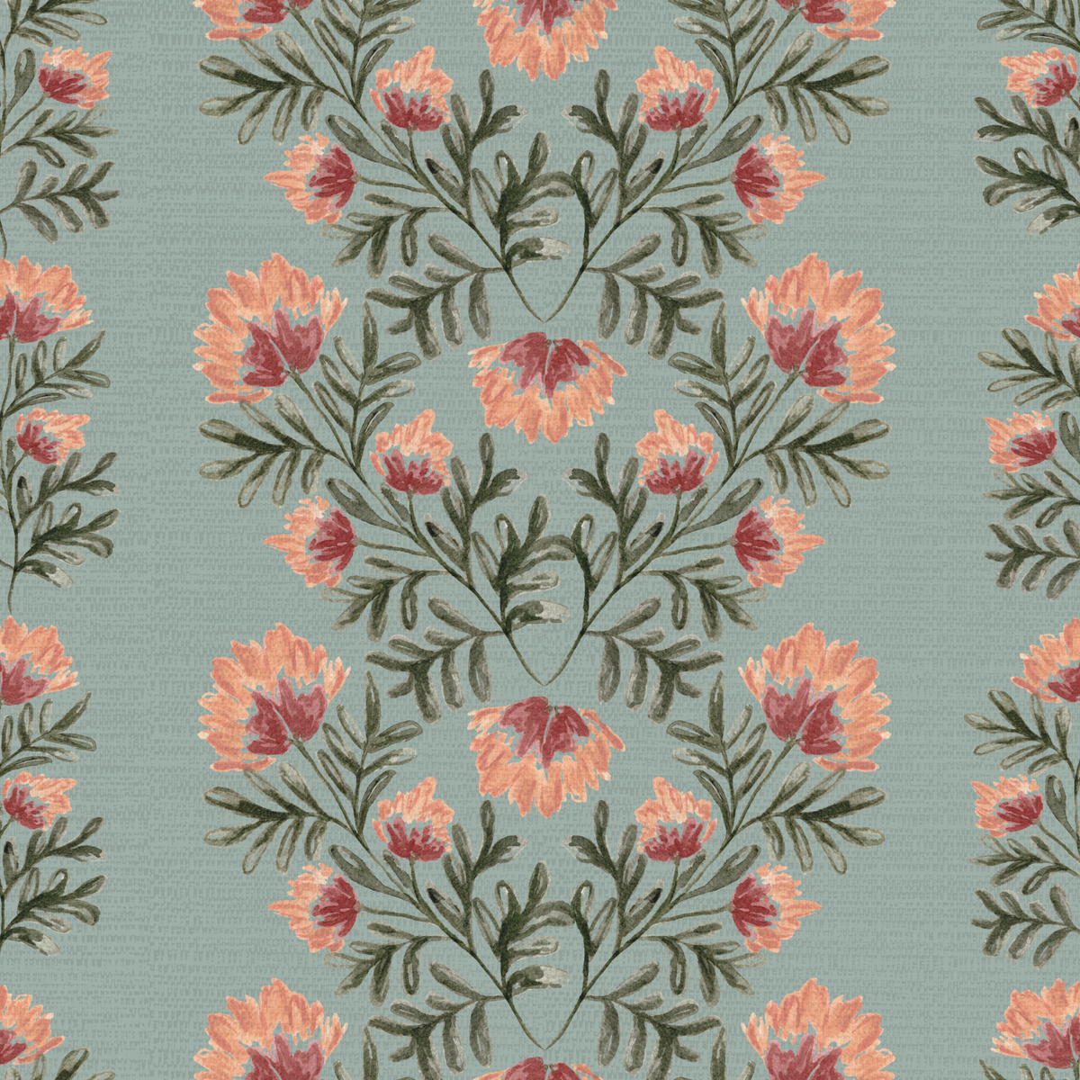 Willow Floral Stripes -Light Mint Green