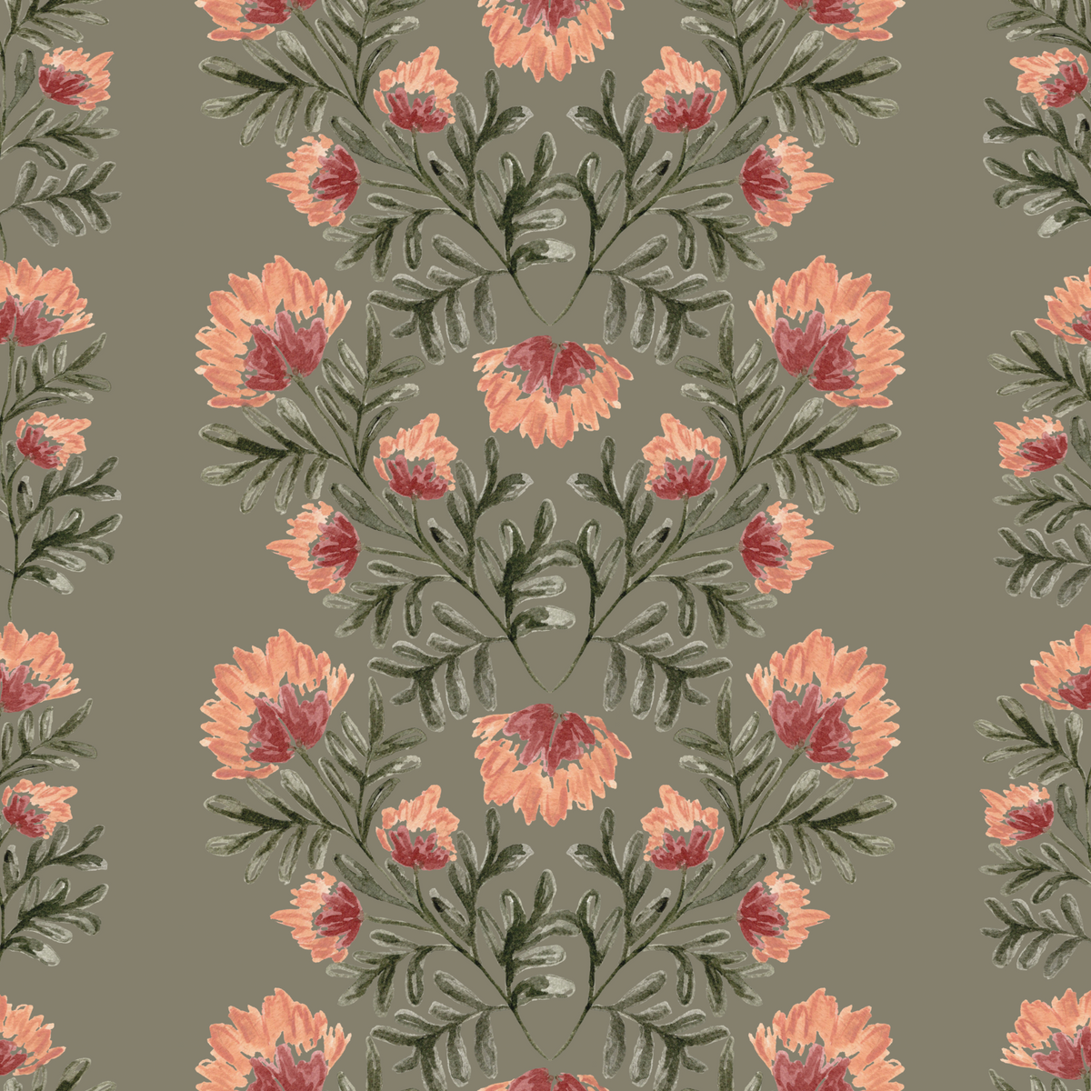 Willow Floral Stripes - Meadow Green