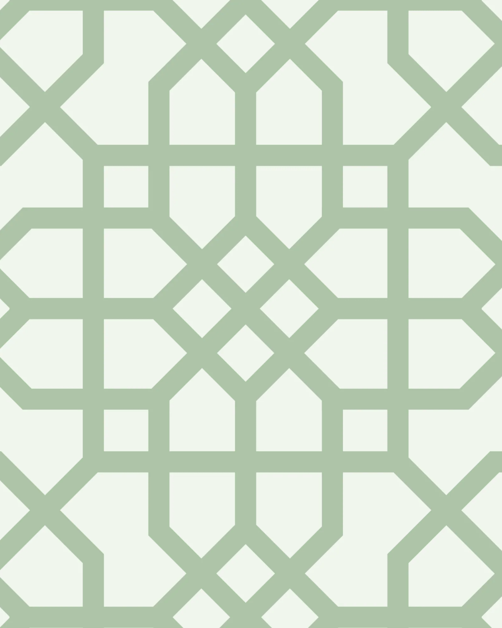 Mint green Athens pattern with a trellis on a white background.