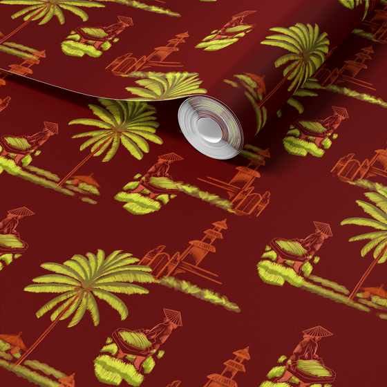 Bali Rice Fields Wallpaper in Maroon by Jenna Hang