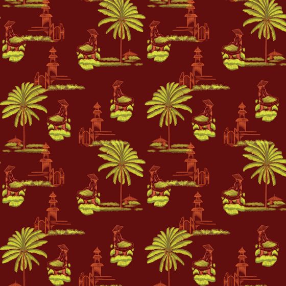 Bali Rice Fields Wallpaper in Maroon by Jenna Hang