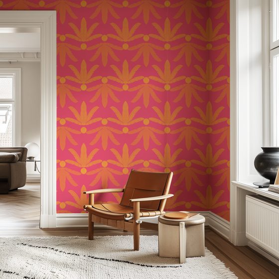 Banana Plants Wallpaper in Pink by Jenna Hang