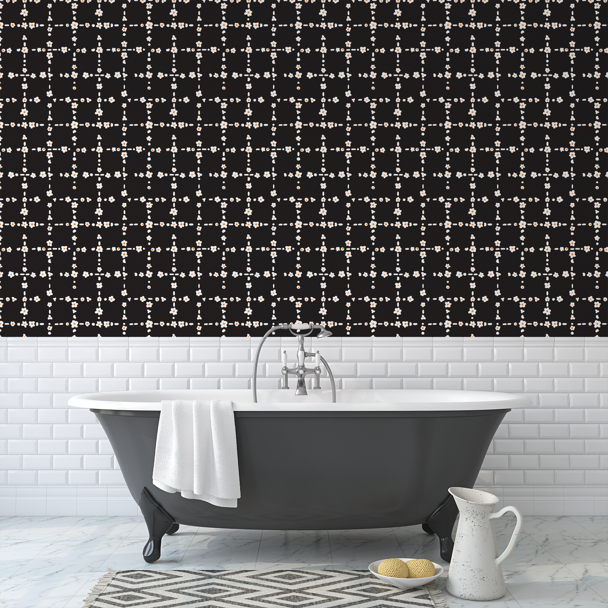 Abstract Ditsy Flower - Black