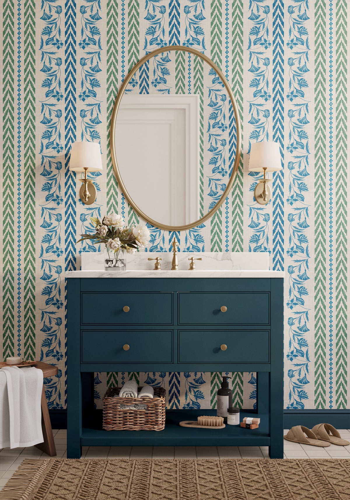 Floral Stripes - Blue/Green