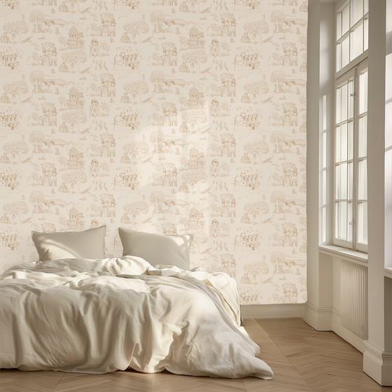 The Palace Gardens Wallpaper in Golden Brown X Quirky Paisley Design