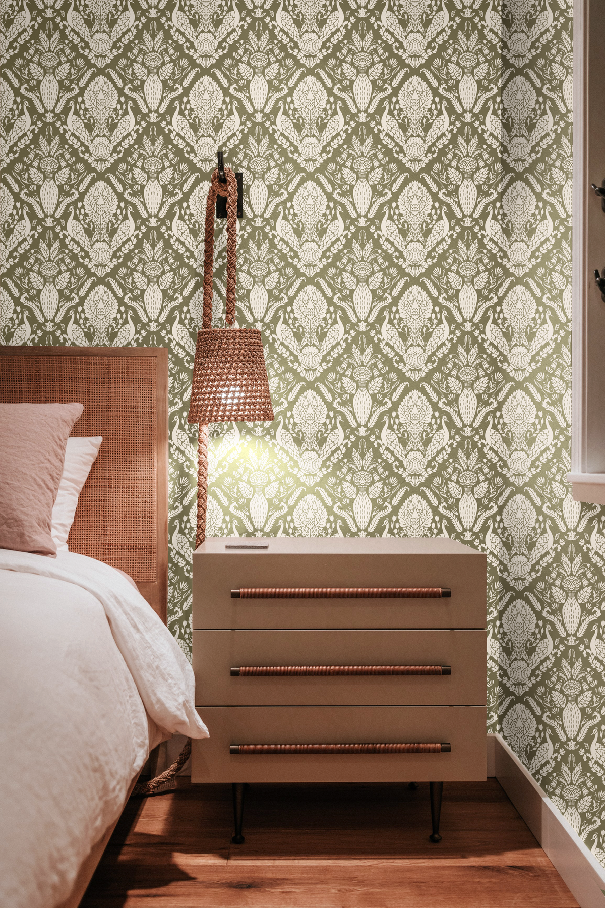 Peacock Damask - Earth Green