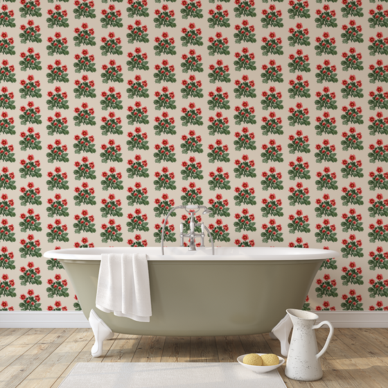 Folk Floral Wallpaper in Bone by Sabina Maria