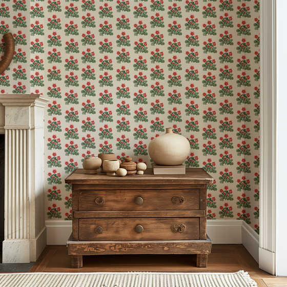 Folk Floral Wallpaper in Bone by Sabina Maria