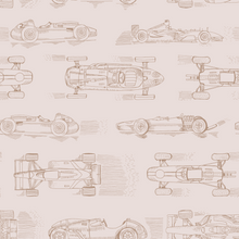  Vintage Cars Wallpaper in Beige X Quirky Paisley Design