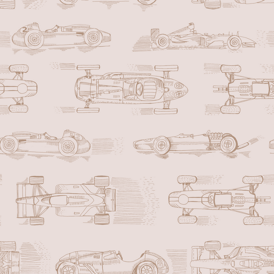 Vintage Cars Wallpaper in Beige X Quirky Paisley Design