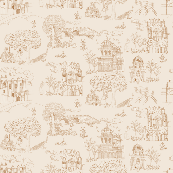 The Palace Gardens Wallpaper in Golden Brown X Quirky Paisley Design