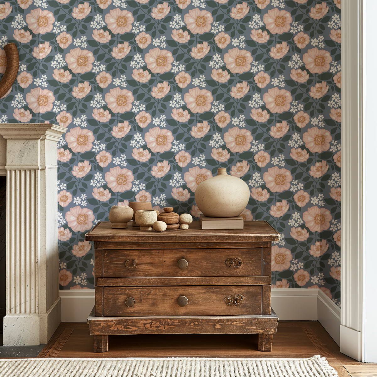 Blooming Peonies - Navy