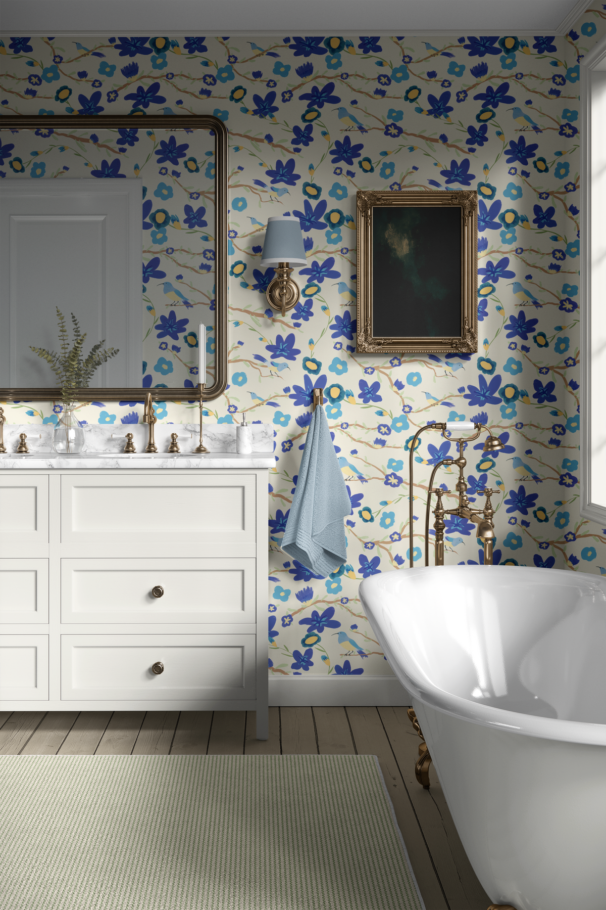 Blue Birds and Flowers