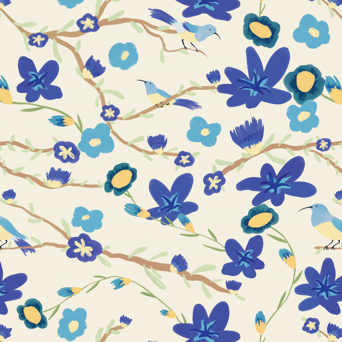 Blue Birds and Flowers