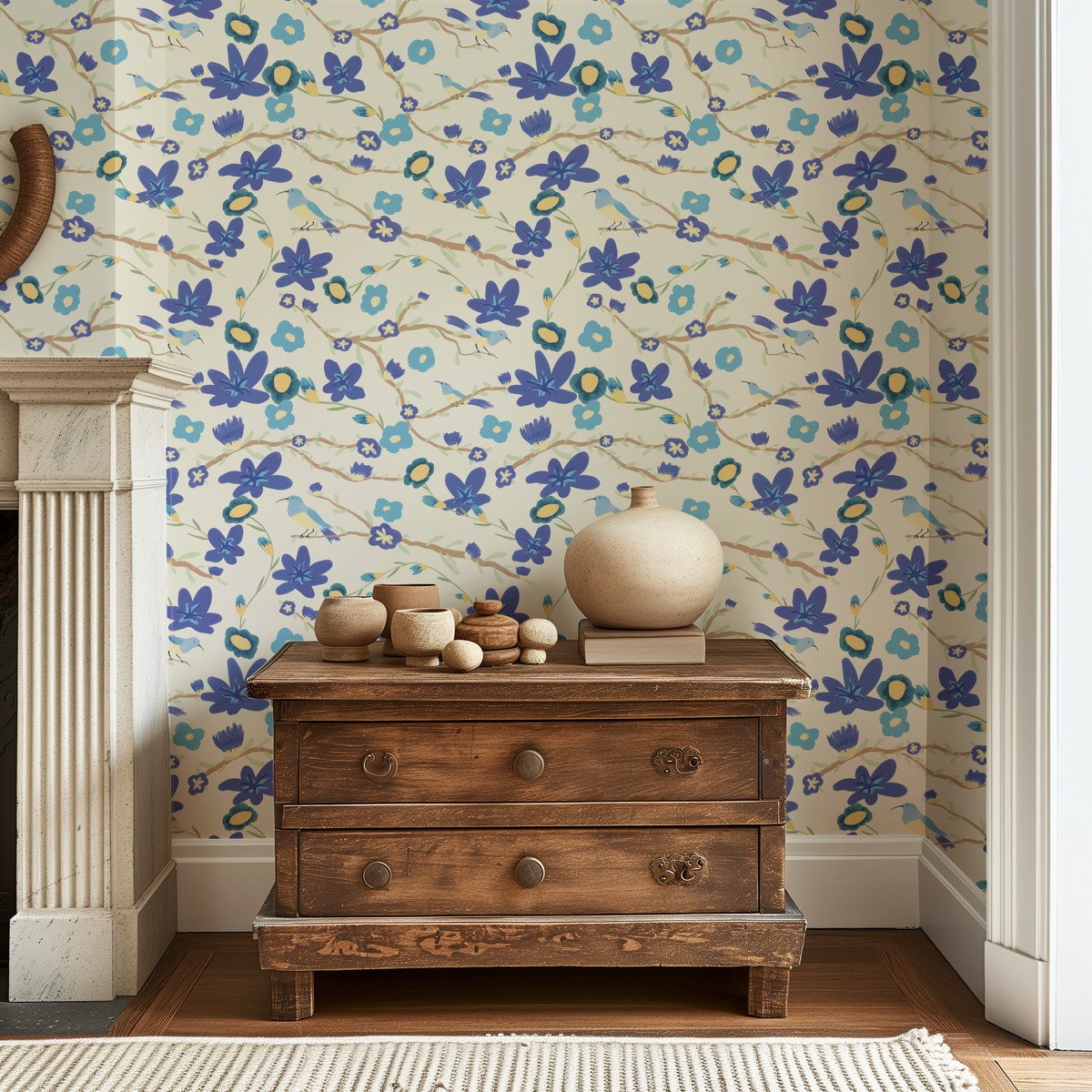 Blue Birds and Flowers