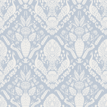  Peacock Damask Wallpaper in Blue