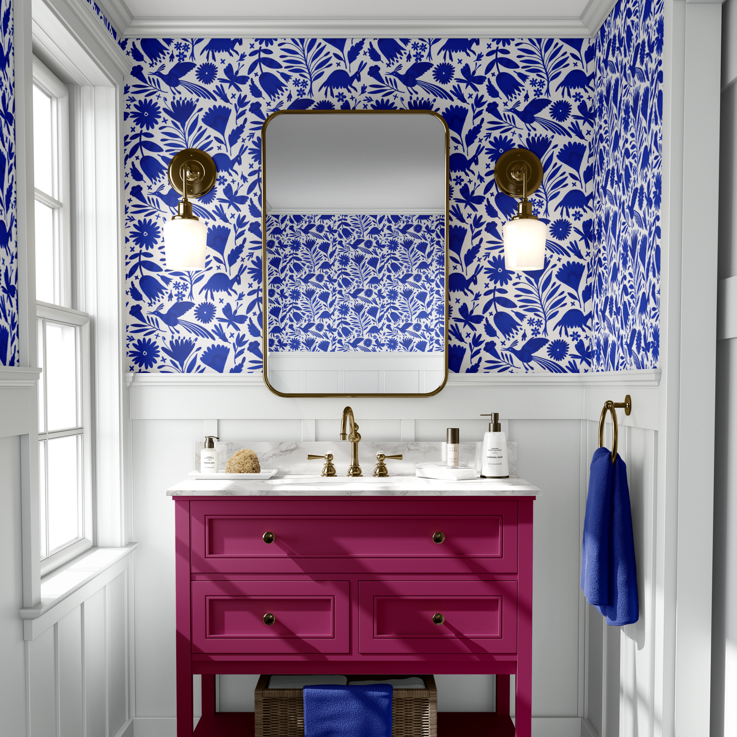 Custom Peel And Stick Wallpaper Funky Paper Co   Blueotomibathroom 