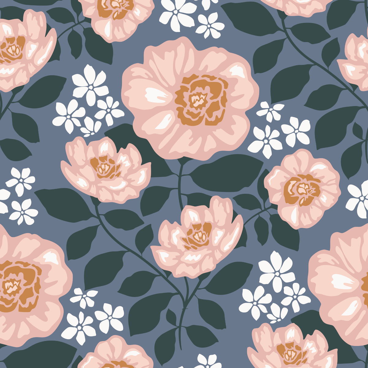 Blooming Peonies - Navy