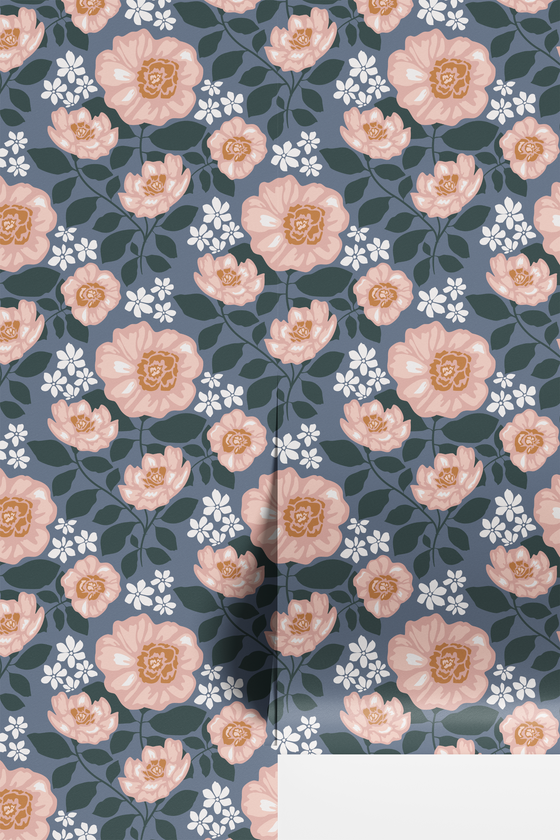 Blooming Peonies in Navy