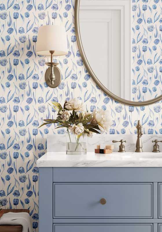 Dutch Watercolor Tulips - Blue & Cream