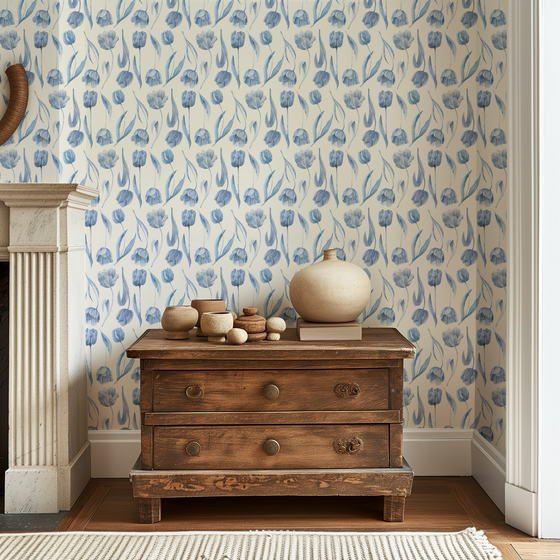Dutch Watercolor Tulips - Blue & Cream