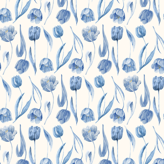 Dutch Watercolor Tulips - Blue & Cream
