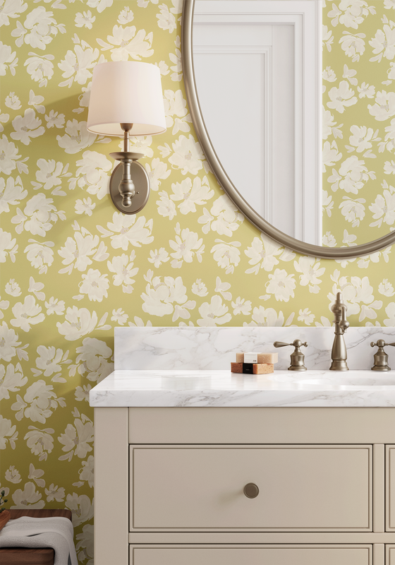 Blush Garden Wallpaper in Yellow Green by Sabina Maria