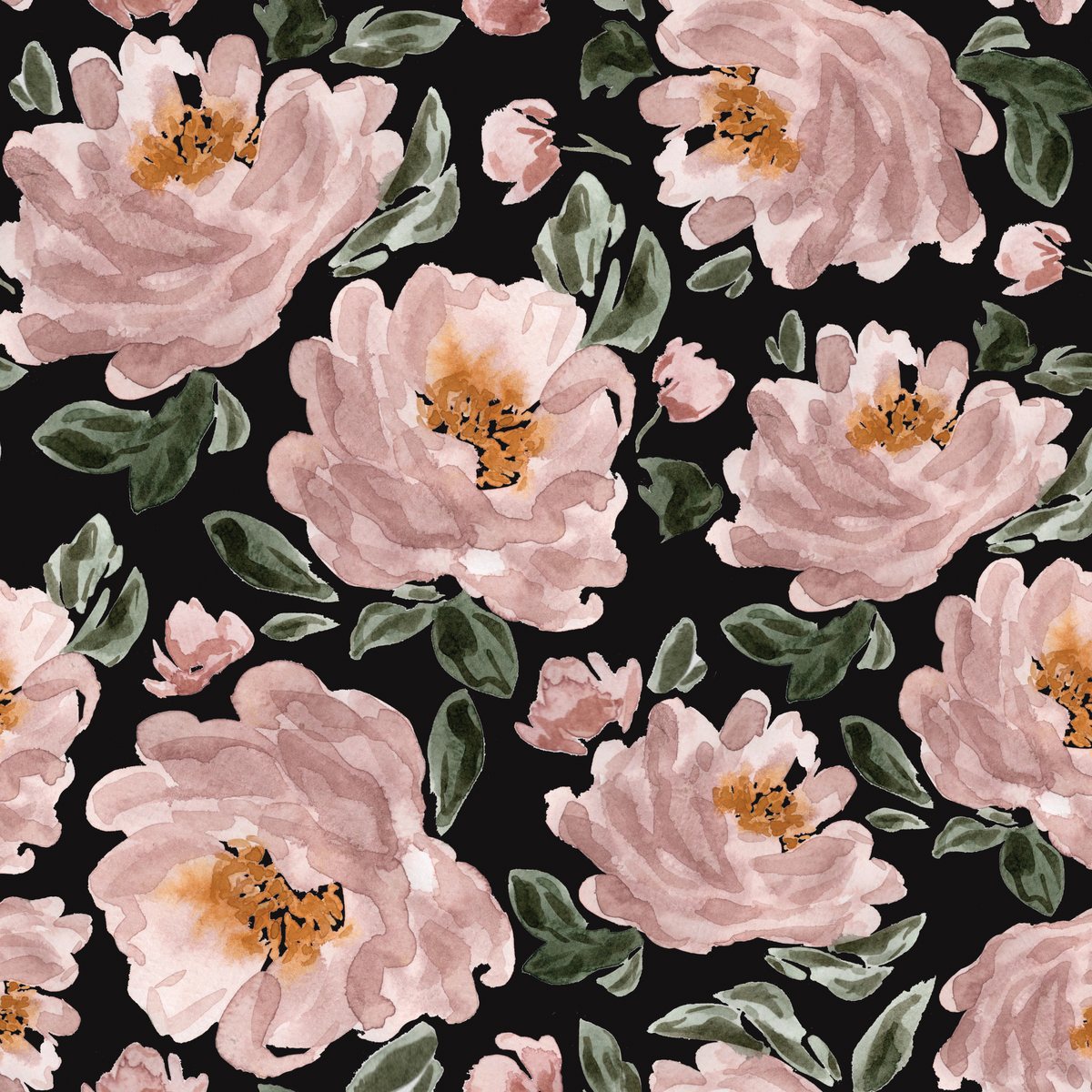 Blushing Peonies - Black