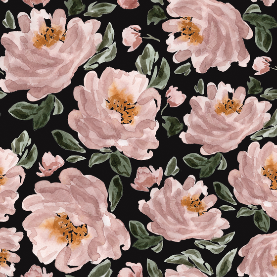 Blushing Peonies Wallpaper in Black by Sabina Maria