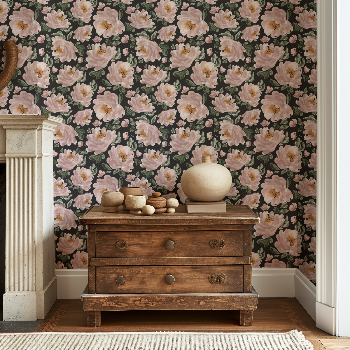 Blushing Peonies - Black