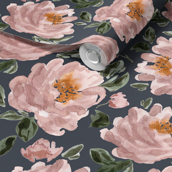 Blushing Peonies in Navy