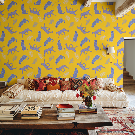 Cheetahs in the Wild Wallpaper in Yellow by Jenna Hang