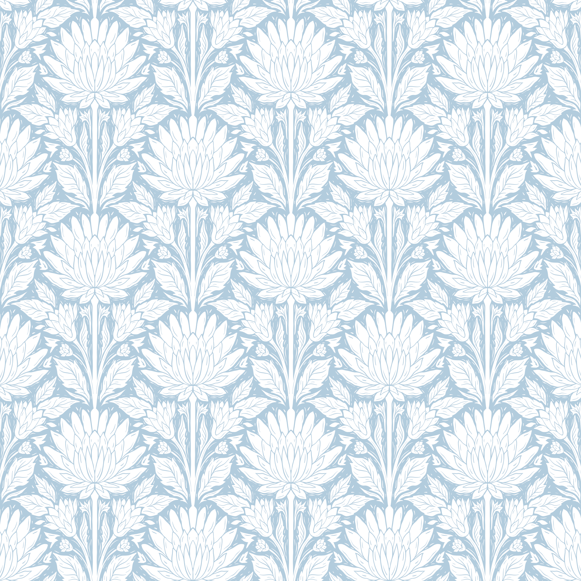 For Print Blue Block Print Chrysanthemum - Blue - Funky Paper Co